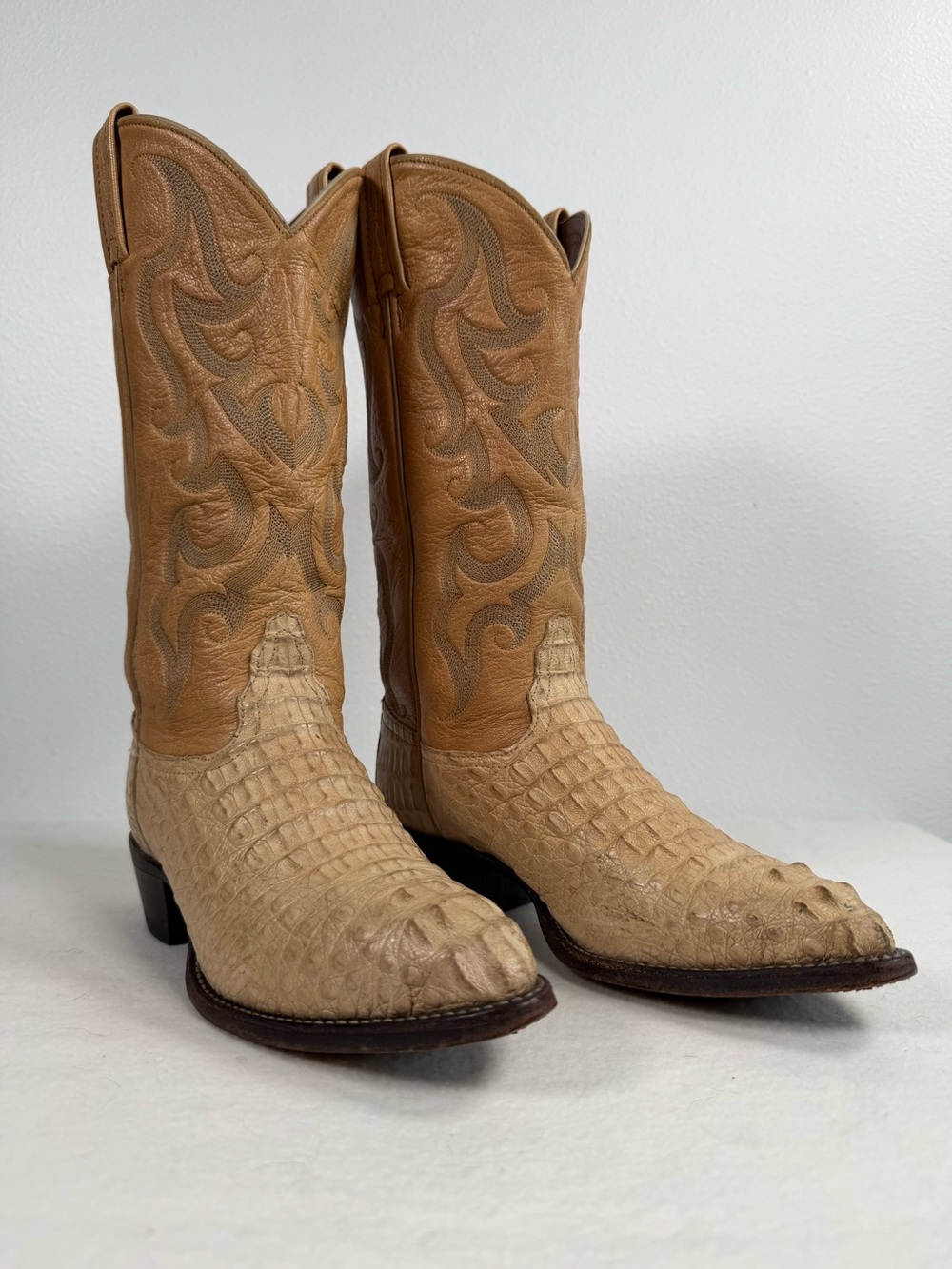 Tony Lama Men's Vintage Exotic Cowboy Boots Caiman Headcut Western Size 7.5 B US
